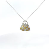 14k White Gold .29ct G SI1 Round Diamond and .20ct Yellow Diamond Purse Necklace